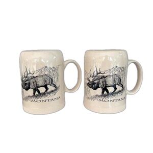 Montana Large Mugs Set of 2 Etched Elk Style Design